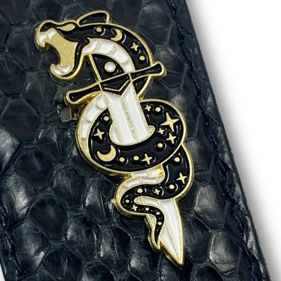 Gold enamel galaxy hissing snake on a sword pin - Picture 8 of 9